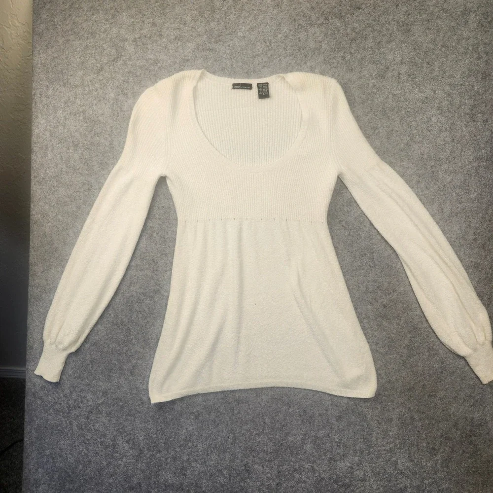 Moda International Cream Ribbed Empire Waist Bishop Sleeve Sweater Small